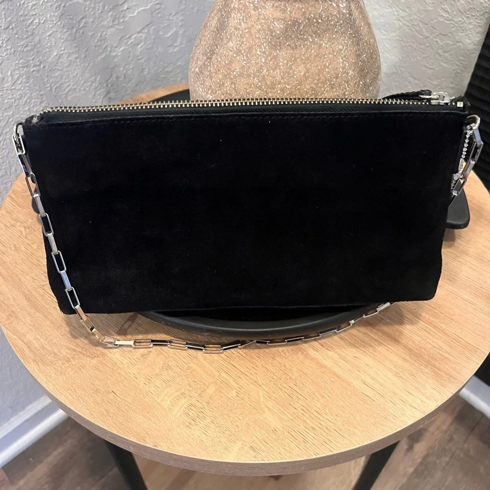 Banana Republic Fall 2003 Black Suede Shoulder Bag Silver Chain Y2K